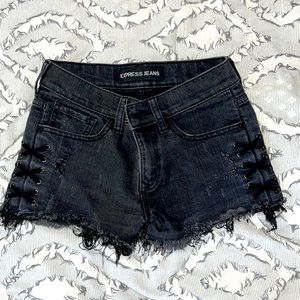 NWOT EXPRESS DISTRESSED GRAY DENIM SHORTS